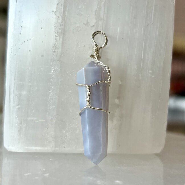 Blue Lace Agate Pendants - Wire Wrapped Points