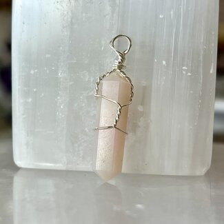 Pink Opal Pendants - Wire Wrapped Faceted Points - Silver Plated