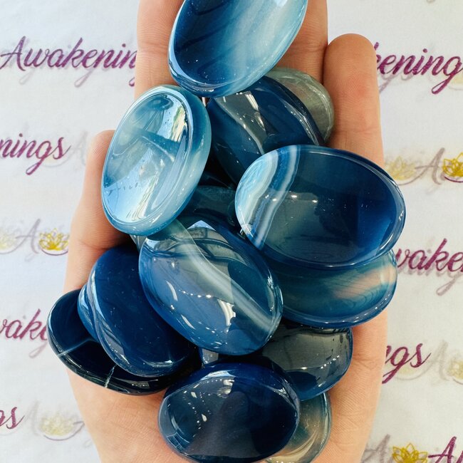 Blue Onyx Worry (Thumb Fidget Relaxation Pocket) Stones - Medium Oval