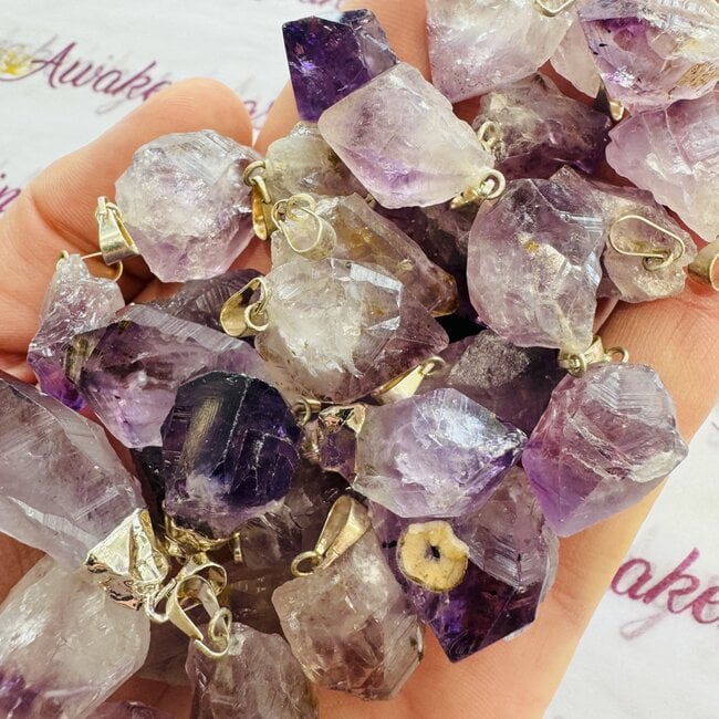 Amethyst Point Pendants - Rough Raw Natural (0.75") - Silver Plated