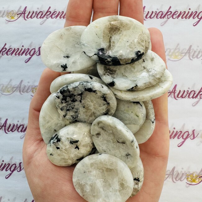 Rainbow Moonstone Worry Stones (Thumb Fidget Relaxation Pocket) Stones - Medium Oval