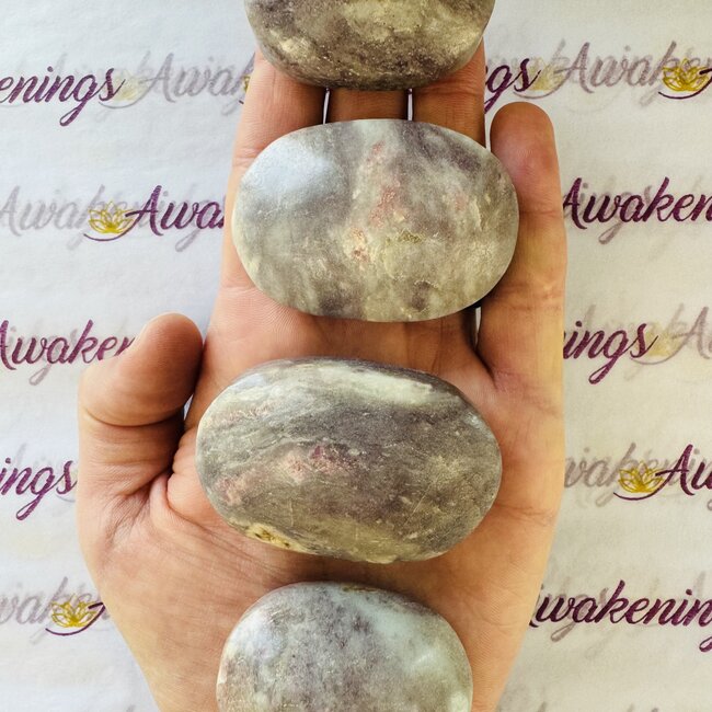 Pink Ruby Red (Rubellite) Tourmaline in Lepidolite (Unicorn Stone) Palm Pillow Pocket Stone