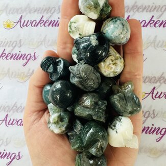 Moss Agate Skulls - Mini Carving