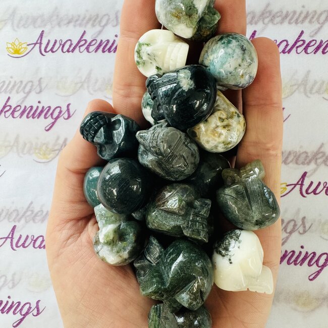 Moss Agate Skulls - Mini Carving