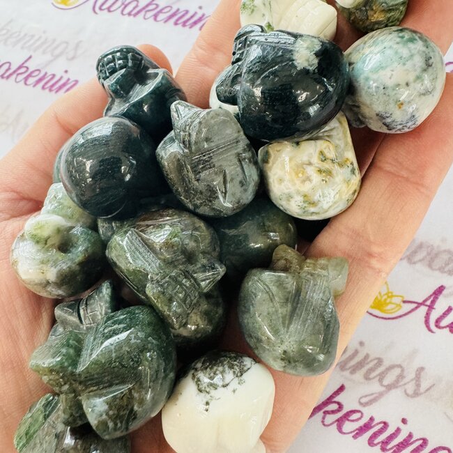 Moss Agate Skulls - Mini Carving