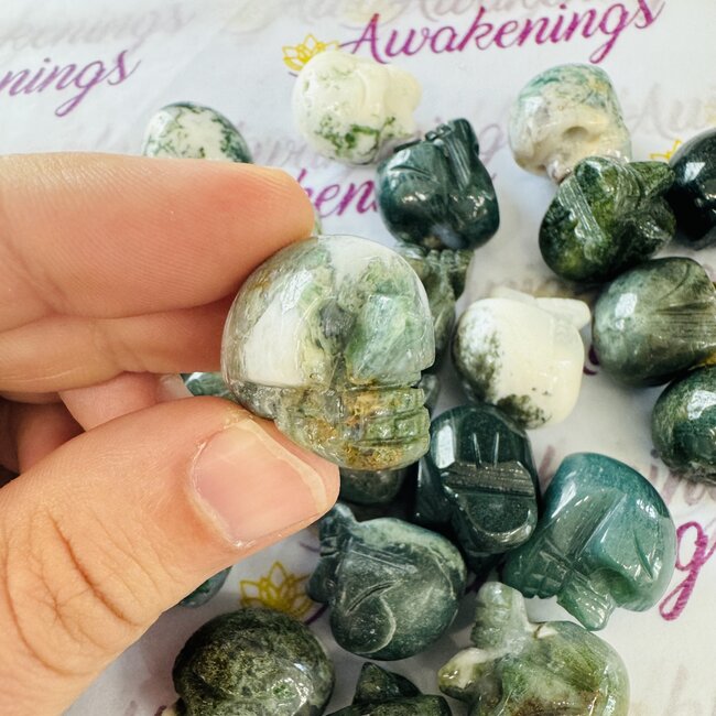 Moss Agate Skulls - Mini Carving