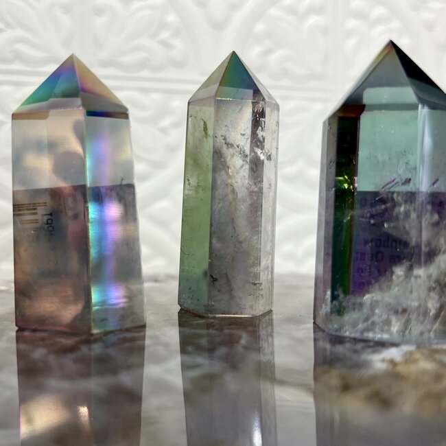 Rainbow Tanzine Aura Quartz Tower Point Generator - Small (1-3")