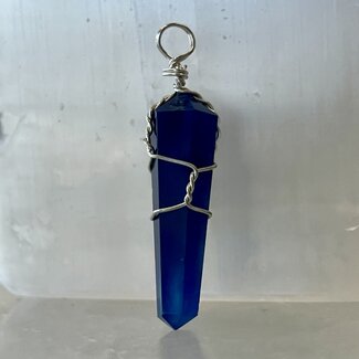 Blue Onyx Pendants - Wire Wrapped Faceted Points - Silver Plated