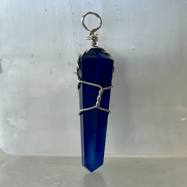 Blue Onyx Pendants - Wire Wrapped Faceted Points - Silver Plated