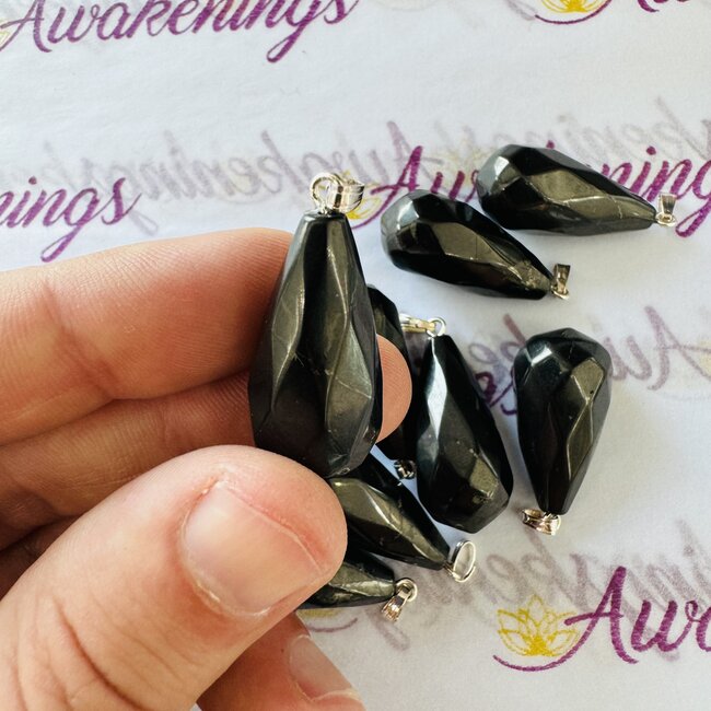Shungite Pendants - Faceted Teardrop Silver Plated