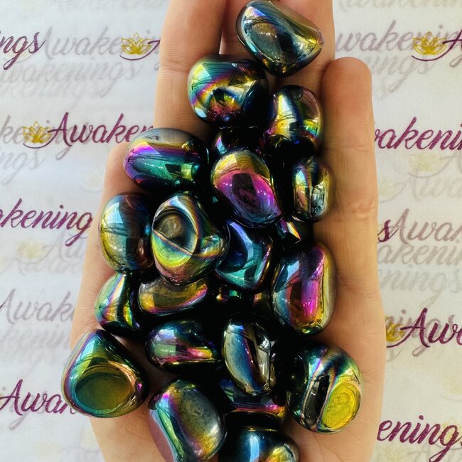 Black Obsidian Rainbow Aura - Tumbled Smooth