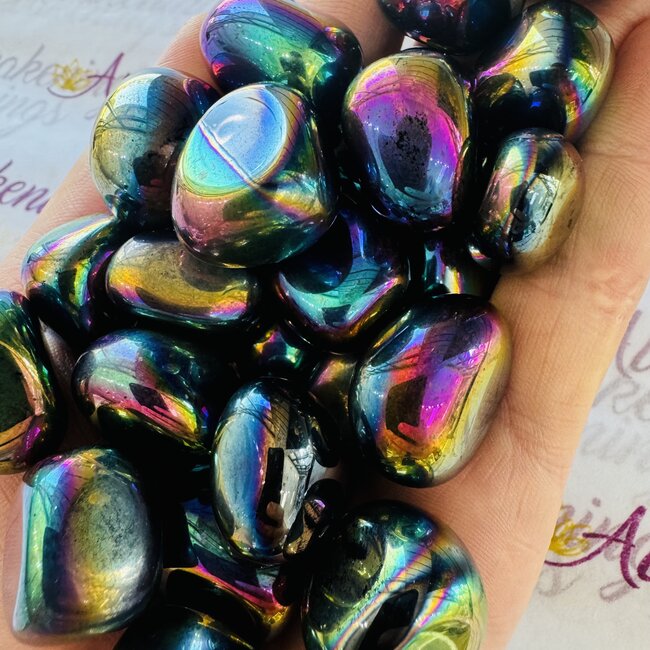 Black Obsidian Rainbow Aura - Tumbled Smooth