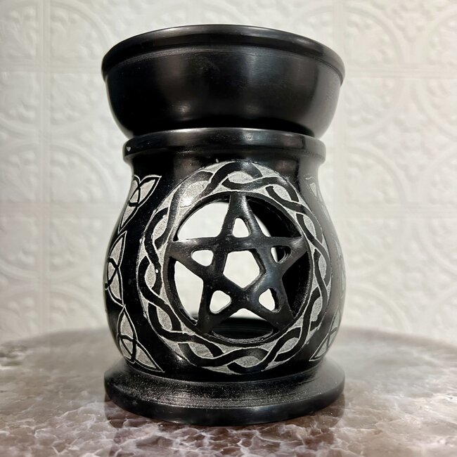 Soapstone Oil Burner - Black Pentacles (4"x 5") Fragrance Oil Votive Candle