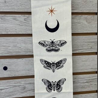 Tapestry Banner Wall Hanging Decor - Butterfly Crescent Moons - Small Boho Home  (5.5"x21.85")