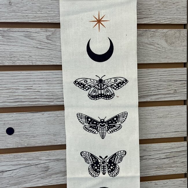 Tapestry Banner Wall Hanging Decor - Butterfly Crescent Moons - Small Boho Home  (5.5"x21.85")