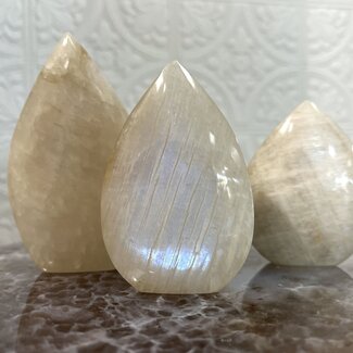 White Moonstone Flames - Teardrop Free Form - Medium