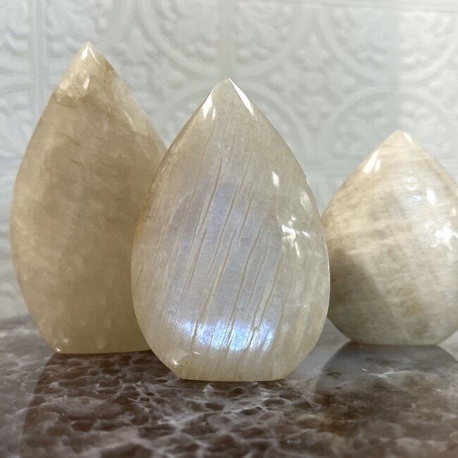 White Moonstone Flames - Teardrop Free Form - Medium