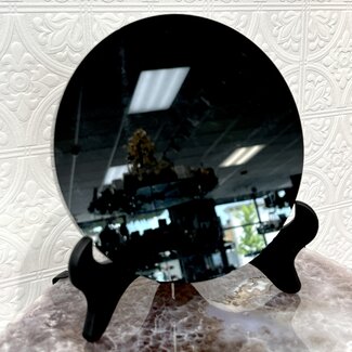 Black Obsidian Scrying Mirror - 7" Plate with Stand 18cm - Scry Divination Clairvoyance
