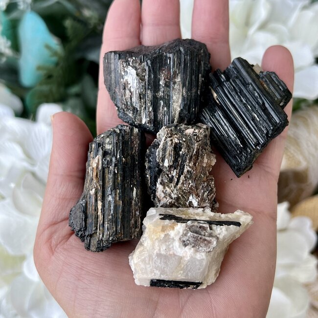Black Tourmaline & Mica (Muscovite) - Medium Rough Raw Natural