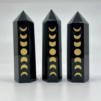 Black Obsidian (Gold Moon Phases) - Tower Point Generator Medium 3-4"