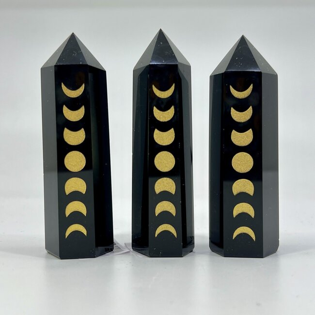 Black Obsidian (Gold Moon Phases) - Tower Point Generator Medium 3-4"