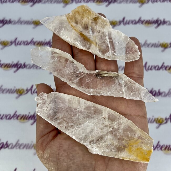 Golden Gold Phantom Selenite (Gypsum Satin Spar) - Medium Slice Slab Flats- Rough Raw Natural