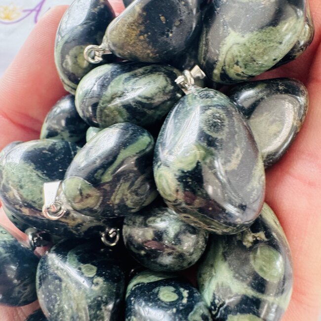 Crocodile (Kambaba) Jasper (Green Stromatolite) Pendants - Tumbled