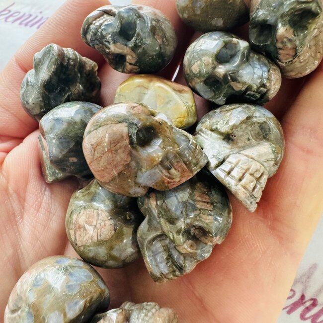 Que Sera (Blue Opal Llianite Galaxy Rhyolite Liberite Glaucophane) Skulls - Mini Carvings