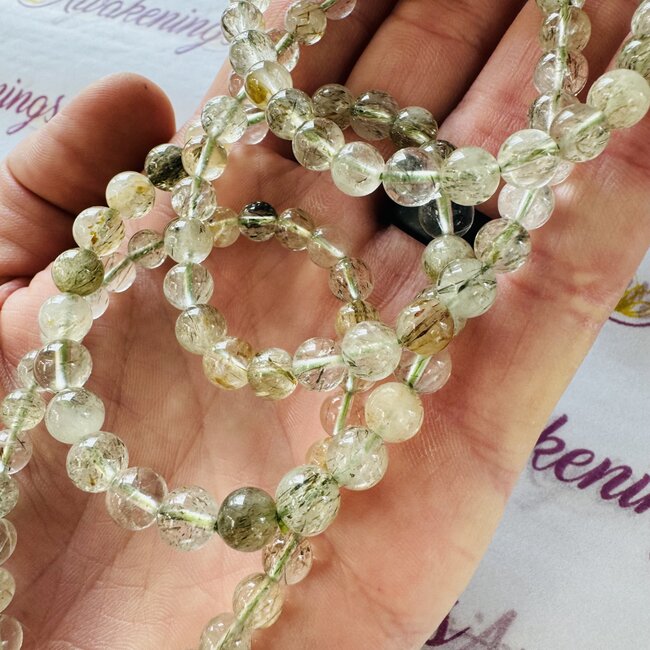 Green Tourmaline Rutile Rutilated Bracelets - (6 - 7mm)
