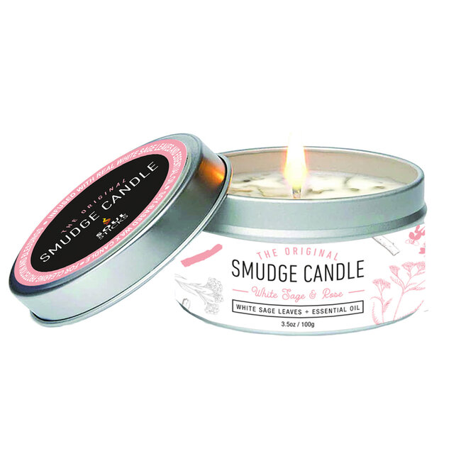 White Sage & Rose Smudge Candle - 3.5oz Tin Essential Oil
