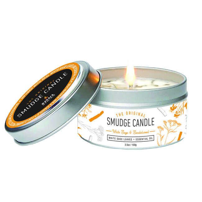 White Sage & Sandalwood Smudge Candle - 3.5oz Tin Essential Oil