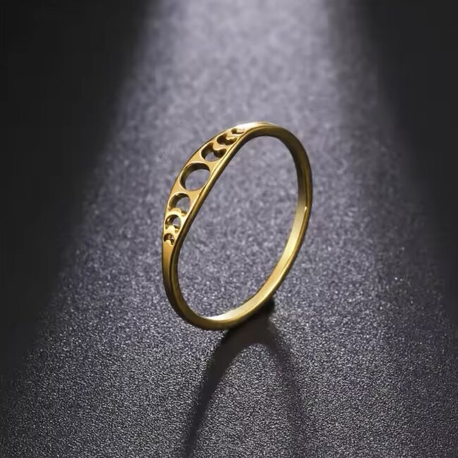 Moon Phase Ring - Size 8 Stainless Steel Gold - Stackable