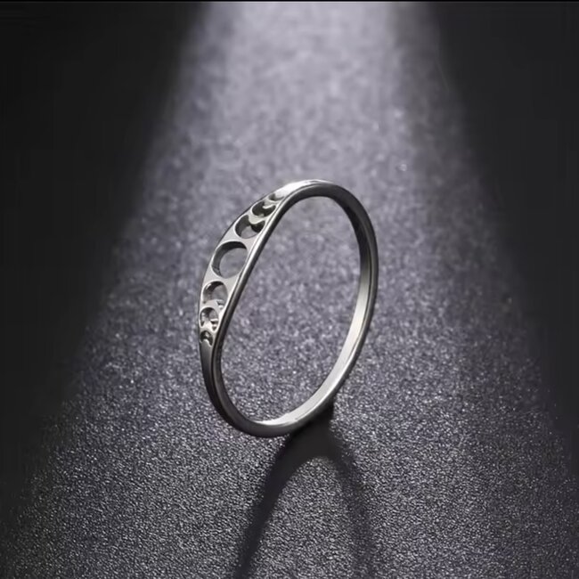 Moon Phase Rings - Size 7 Stainless Steel Silver - Stackable