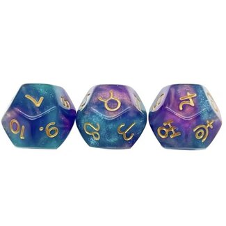 Astro Dice Astrodice - Set of 3 Peacock - Polyhedral Divination Astrology Zodiac