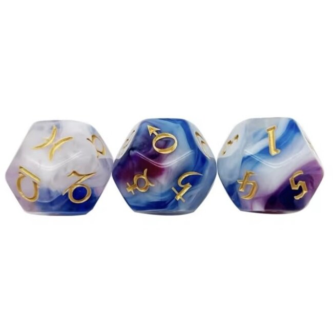 Astro Dice Astrodice - Set of 3 Tie Dye - Polyhedral Divination Astrology Zodiac