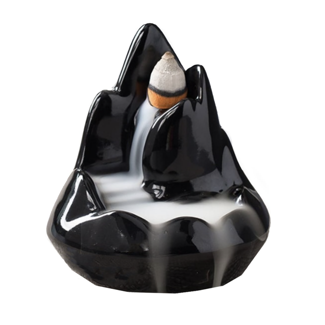 Backflow Reverse Flow Incense Cone Burner - (Summit) Waterfall Black Ceramic