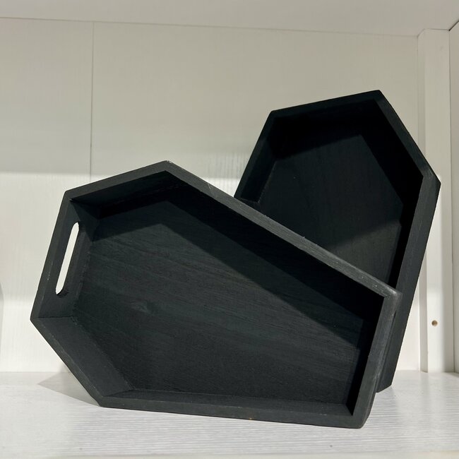 Black Wood Coffin Container - Tray Dish Trinket Home Decor