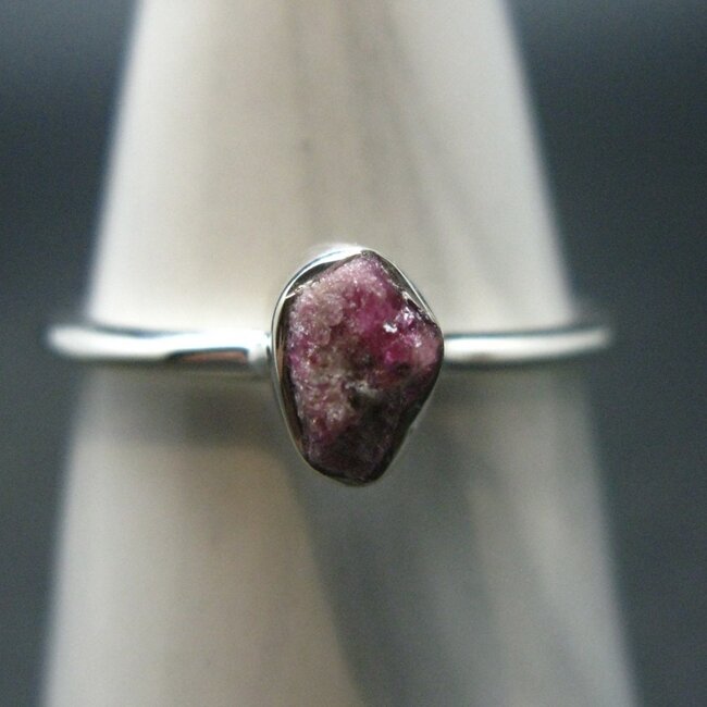 Bixbite (Red Beryl) Rings - Size 8 Rough Bezel Set - Sterling Silver Raw Natural 1.91 grams