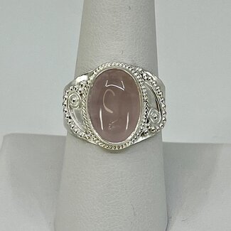 Rose Quartz Rings - Size 8 Oval Filigree Bezel Set - Sterling Silver