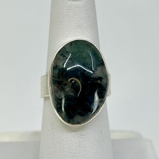 Moss Agate Rings - Size 7.5 Oval Bezel Set - Sterling Silver