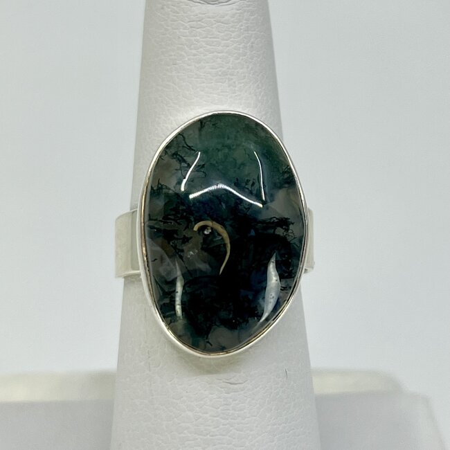 Moss Agate Rings - Size 7.5 Oval Bezel Set - Sterling Silver