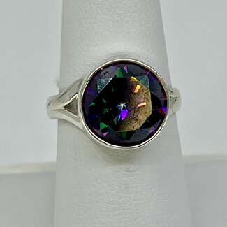Mystic Topaz (Dark) Ring - Size 8 Round Faceted Bezel Set - Sterling Silver