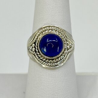 Lapis Lazuli Ring - Size 8 Round Filigree Bezel Set, Sterling Silver