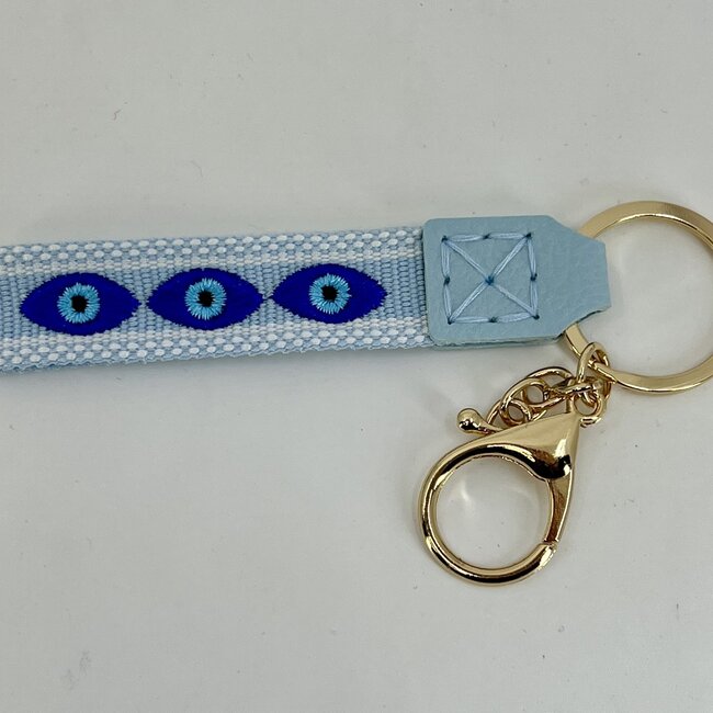 Evil Eye Latch Key Keychain Bracelet Wristlet - Light Blue