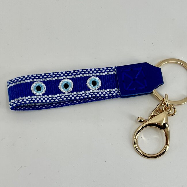Evil Eye Latch Key Keychain Bracelet Wristlet - Dark Blue