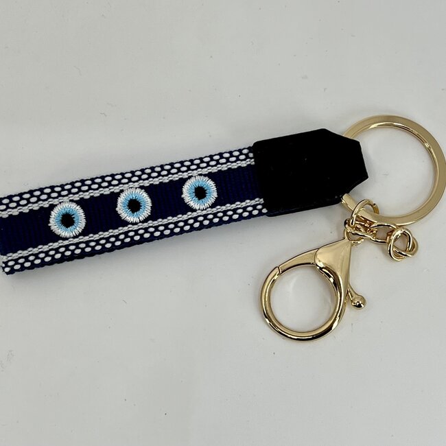 Evil Eye Latch Key Keychain Bracelet Wristlet - Blue
