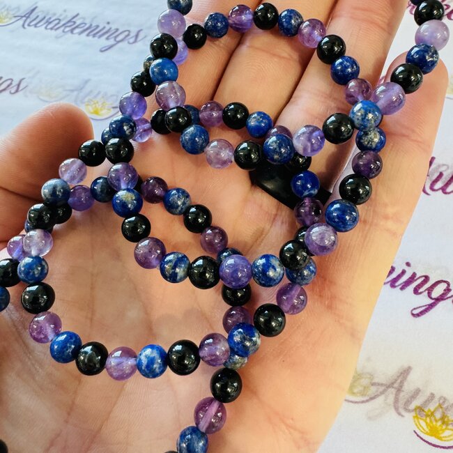 Amethyst Lapis Lazuli & Black Tourmaline Bracelets - 6mm