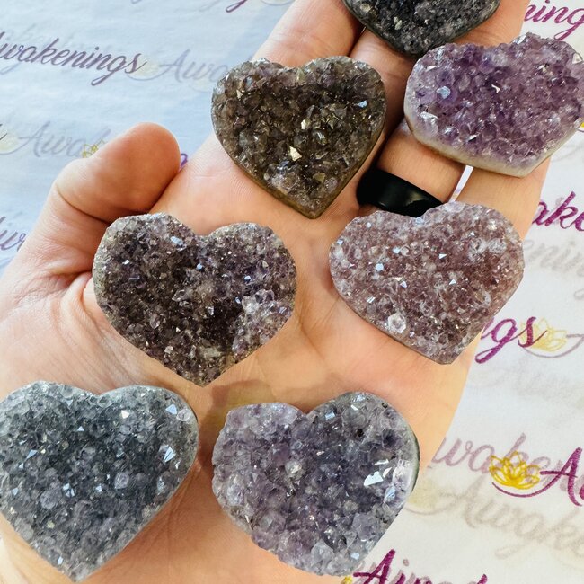 Amethyst Druzy Hearts (B Grade) - Small Rough Raw Natural