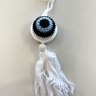 Evil Eye Braided Woven Rope Tassel Wall Hanging Decor - White 13" Handmade