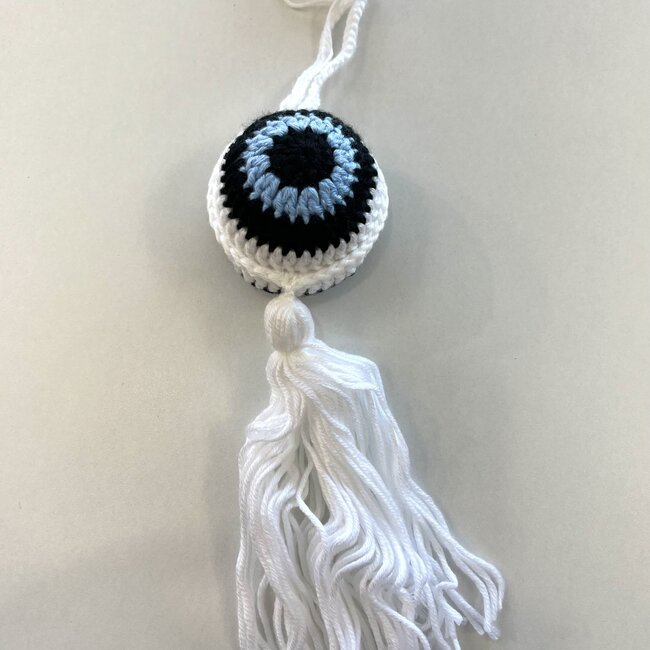 Evil Eye Braided Woven Rope Tassel Wall Hanging Decor - White 13" Handmade